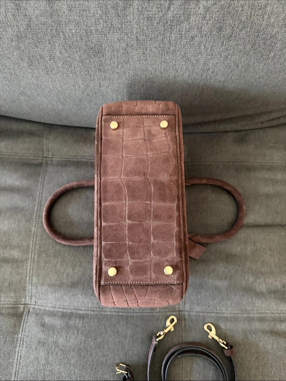 Coach Savannah Small Brown Suede Croc-Embossed Carryall with Gold Hardware